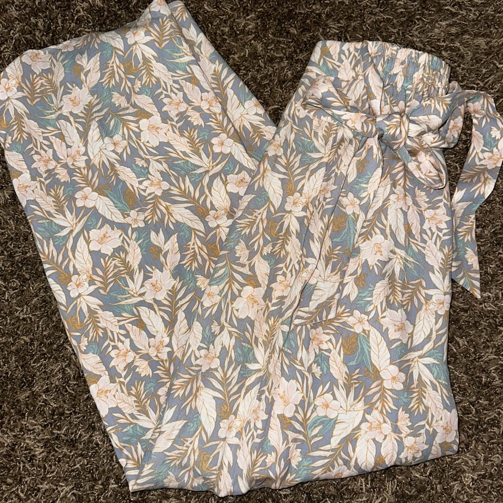 Floral Print Pants with Tie Waist